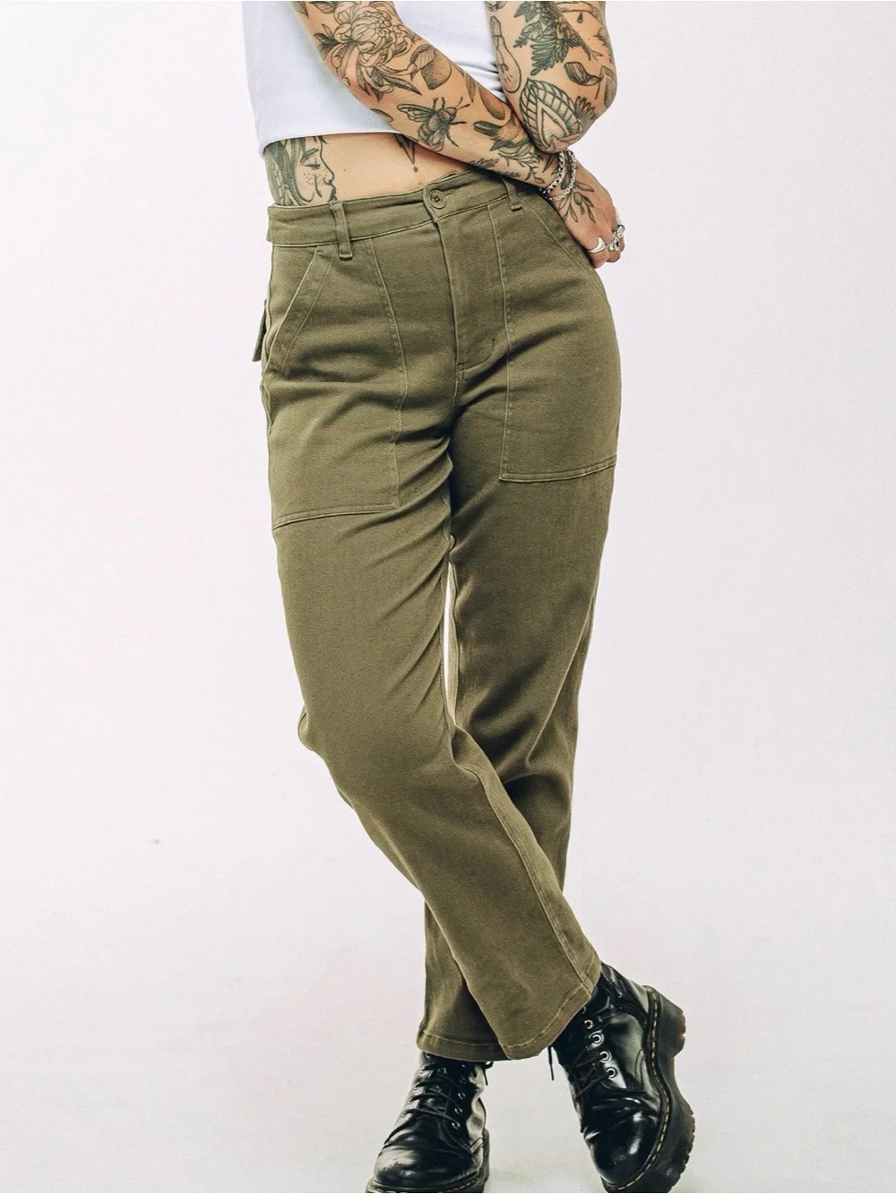 P&Co Service Fatigue High-Rise Pants in Olive Green Size 30 - Picture 5 of 9
